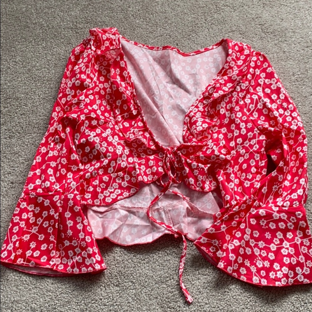 Hot pink floral tie up crop top